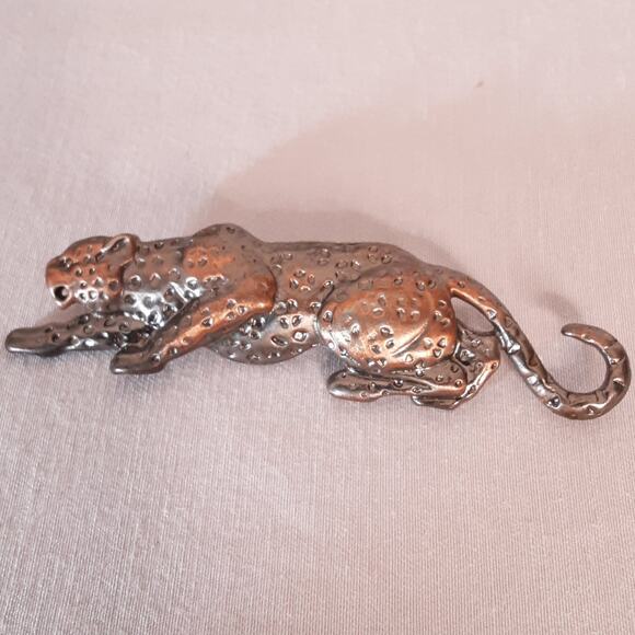 3D Copper Bronze Leopard Cheetah Brooch - Picture 3 of 9